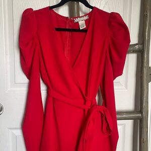 Flying Tomato Red Puff Sleeve Wrap Dress